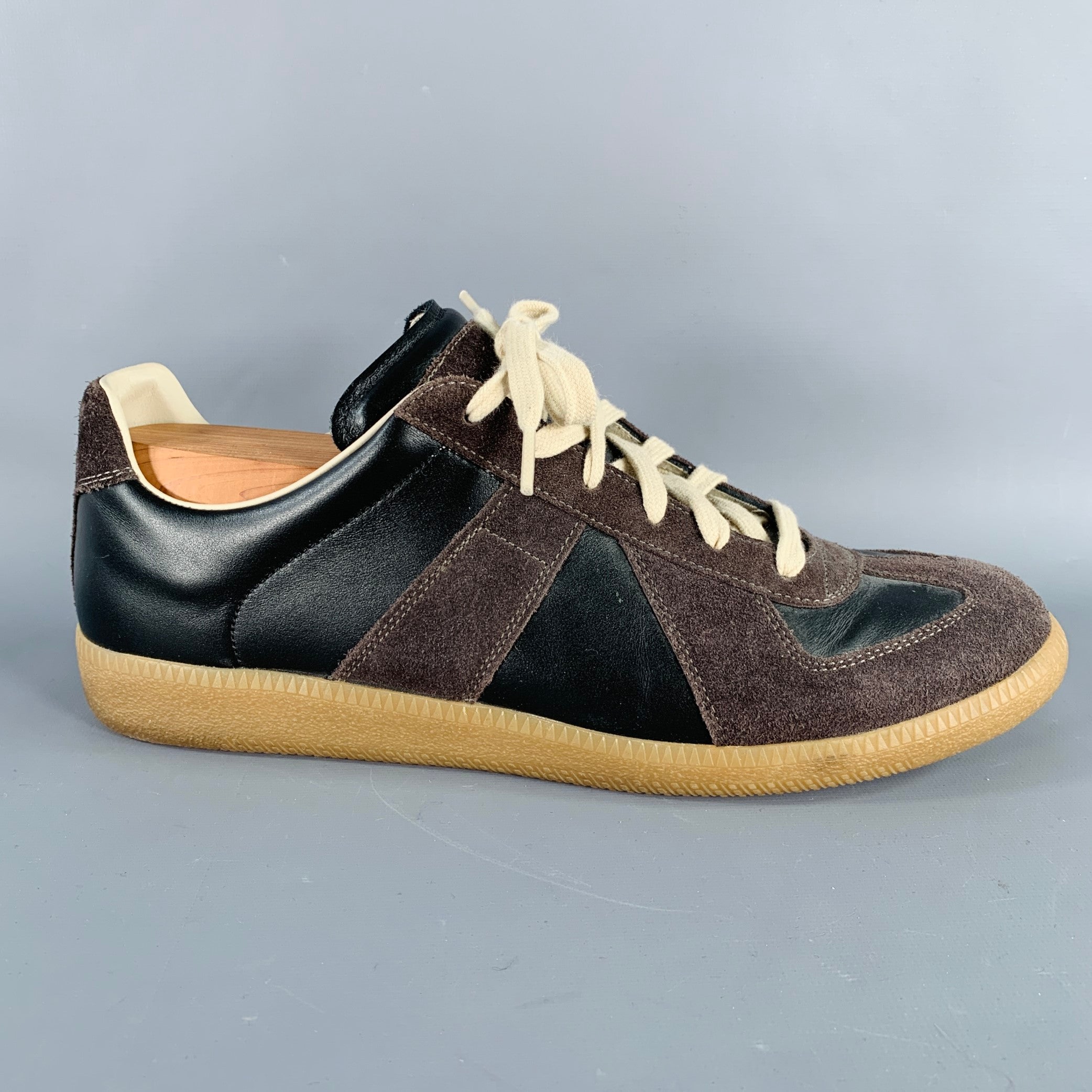 ここのえ期 Maison Martin Margiela MARTIN MARGIELA Size 10 Black Charcoal Color Block Leather Low Top