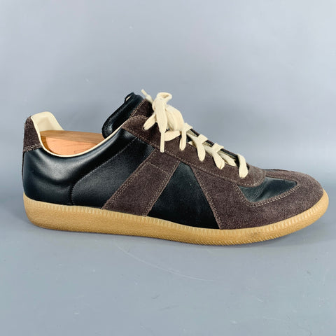 MARTIN MARGIELA Size 10 Black Charcoal Color Block Leather Low Top Sneakers