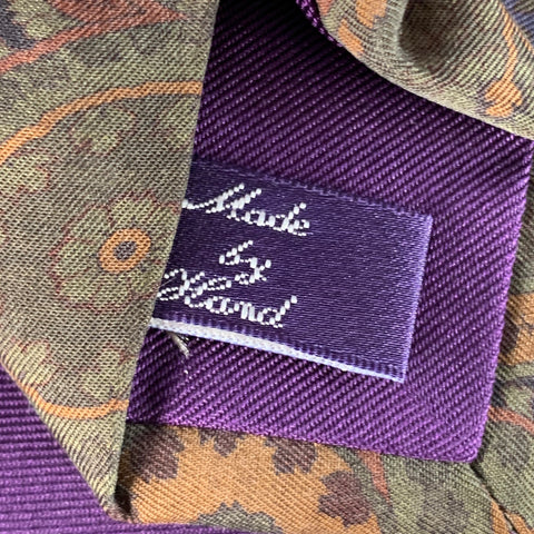 RALPH LAUREN Brown Forest Green Paisley Silk Twill Tie
