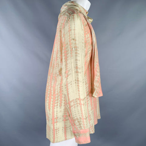 ALEXANDER MCQUEEN Size M Khaki Pink Dyed Silk Nehru Collar Long Sleeve Shirt