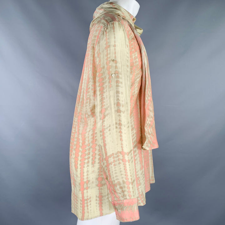 ALEXANDER MCQUEEN Size M Khaki Pink Dyed Silk Nehru Collar Long Sleeve Shirt