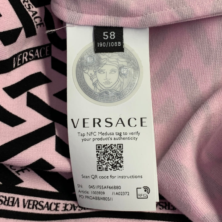 VERSACE Size 48 Pink Black Greca Viscose Point Collar Heritage Fit Long Sleeve Shirt