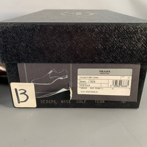 PRADA Size 10 Brown Leather Derby Lace-Up Shoes