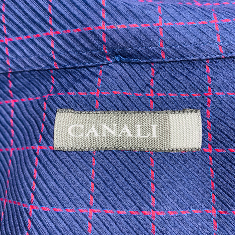 CANALI Size L Purple Fuchsia Window Pane Cotton One pocket Long Sleeve Shirt