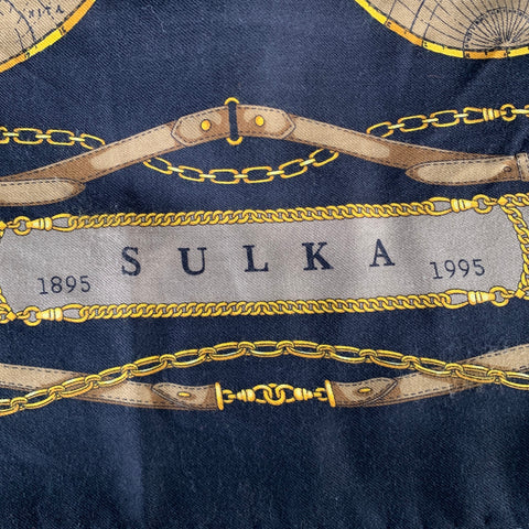 SULKA Black Gold Baroque Wool Silk Scarf