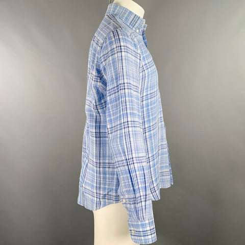 ETRO Size 40 Blue White Plaid Button Down Long Sleeve Shirt