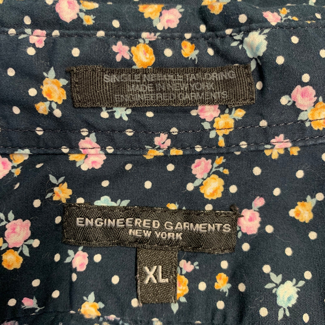 ENGINEERED GARMENTS Size XL Black Pink Blue Floral Dots Long Sleeve Shirt