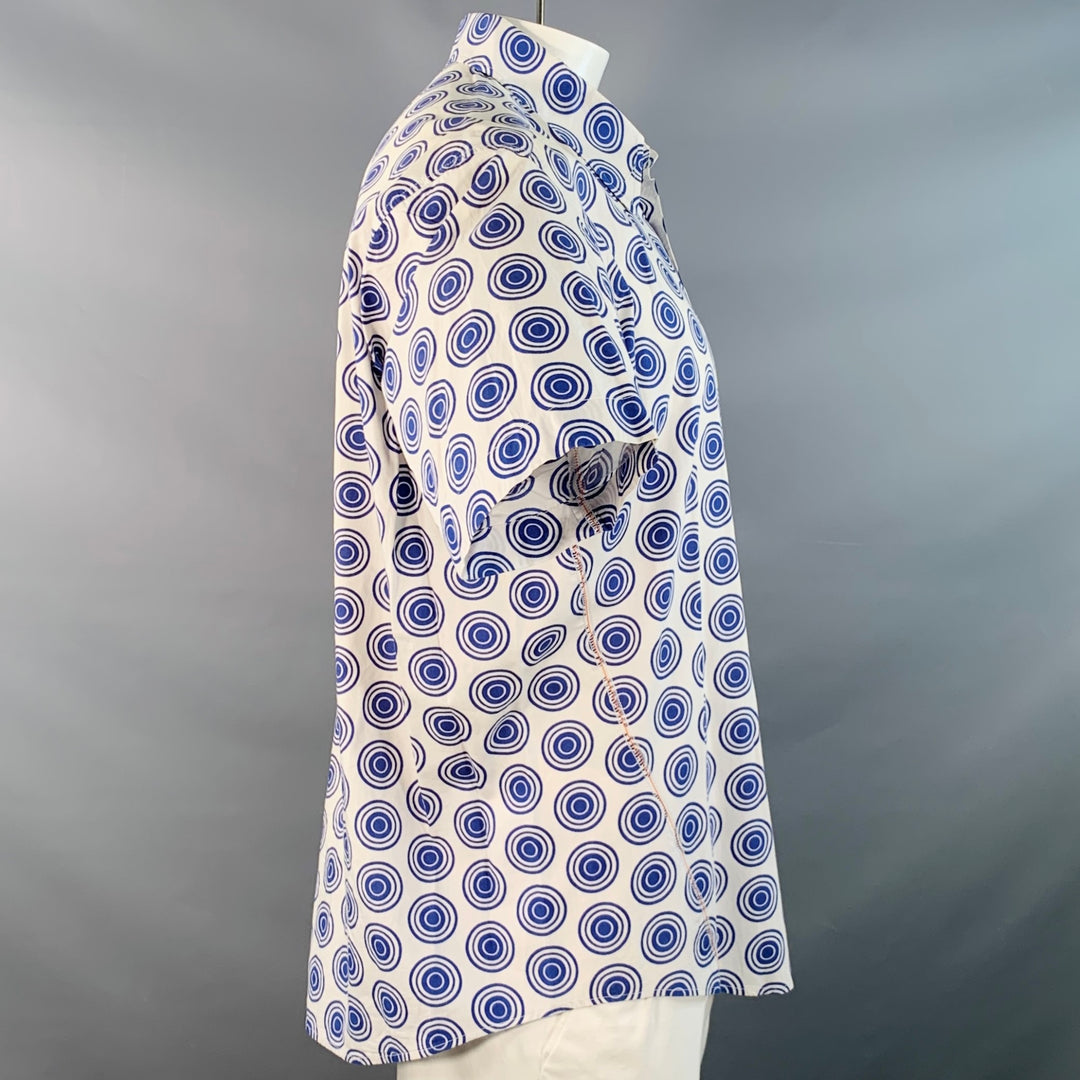 HUGO BOSS Size XL Blue White Circles Cotton Pointed Collar Short Sleeve Shirt