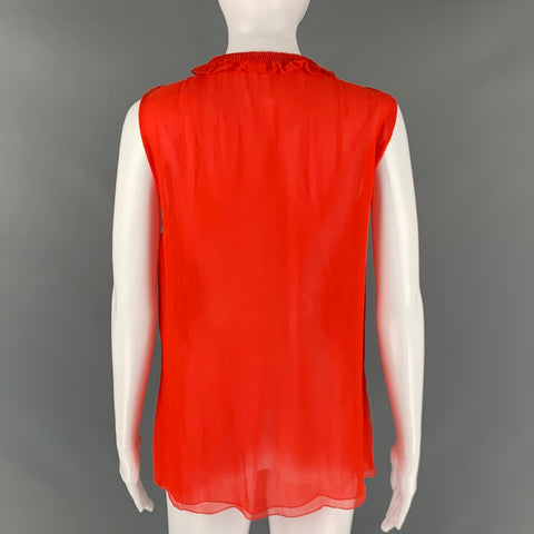 CHLOE Top de vestido sin mangas con volantes de seda roja talla 8