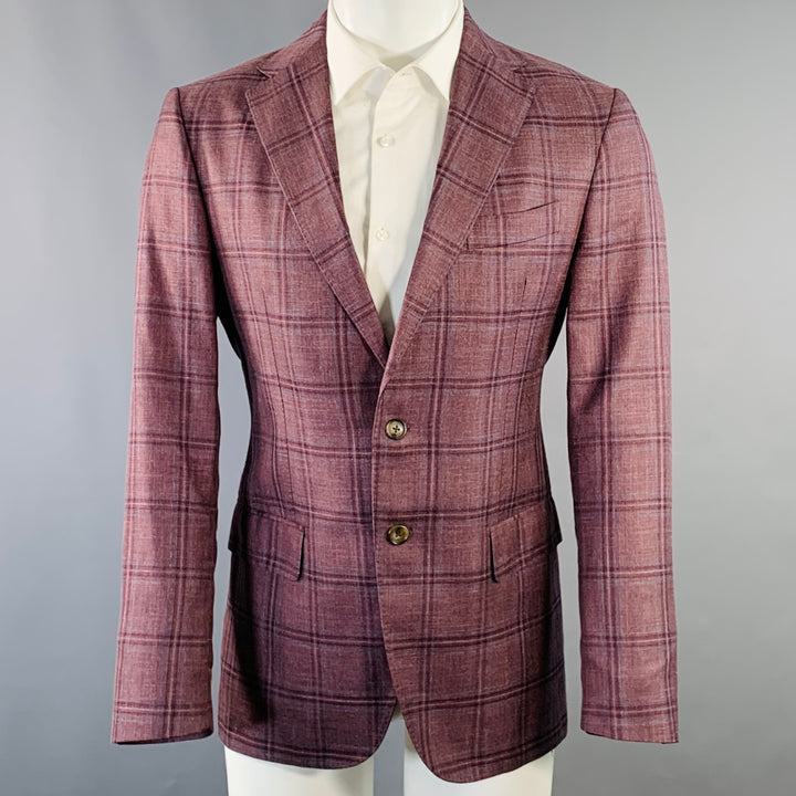 FASHION CLINIC Size 40 Red Grey Plaid Viscose Sport Coat