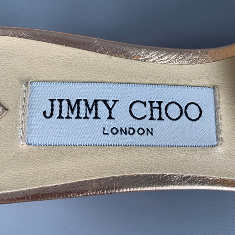 JIMMY CHOO Size 8.5 Gold Rose Leather Slip On Sandals