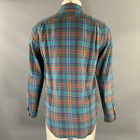 PS by PAUL SMITH Size M Blue Multi-Color Plaid Linen Cotton Long Sleeve Shirt