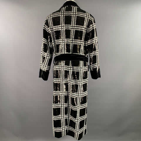 DOLCE & GABBANA TAILORED by Size 46 Black White Sequined Plaid Cotton Robe Coat
