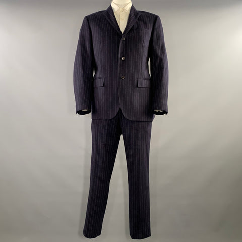 POLO by RALPH LAUREN Chest Size 44 Navy Grey Pinstripe Wool Cashmere 36 30 Suit