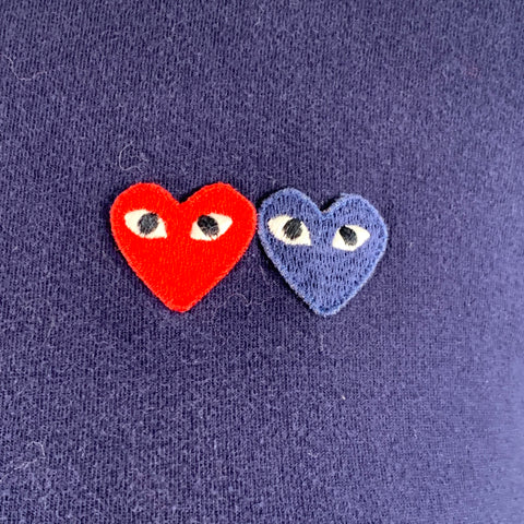 COMME des GARCONS PLAY Size L Navy Red Jersey Applique T-Shirt