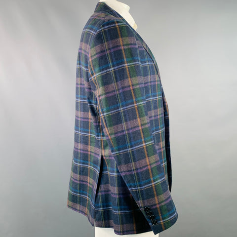 ETRO Size 48 Navy Multi Color Plaid Wool Cashmere Sport Coat