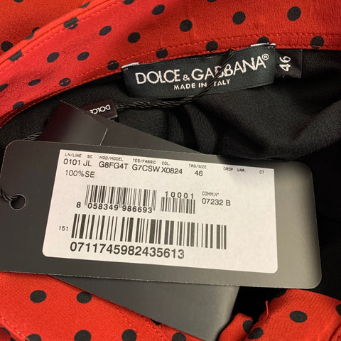 DOLCE & GABBANA Size 36 Red Black Polka Dot Silk Buttoned Short Sleeve Shirt