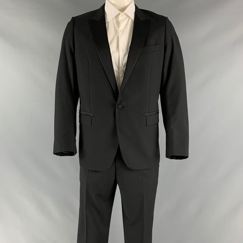 LANVIN Taille 46 Noir Solide Laine Mohair Peak Revers Smoking