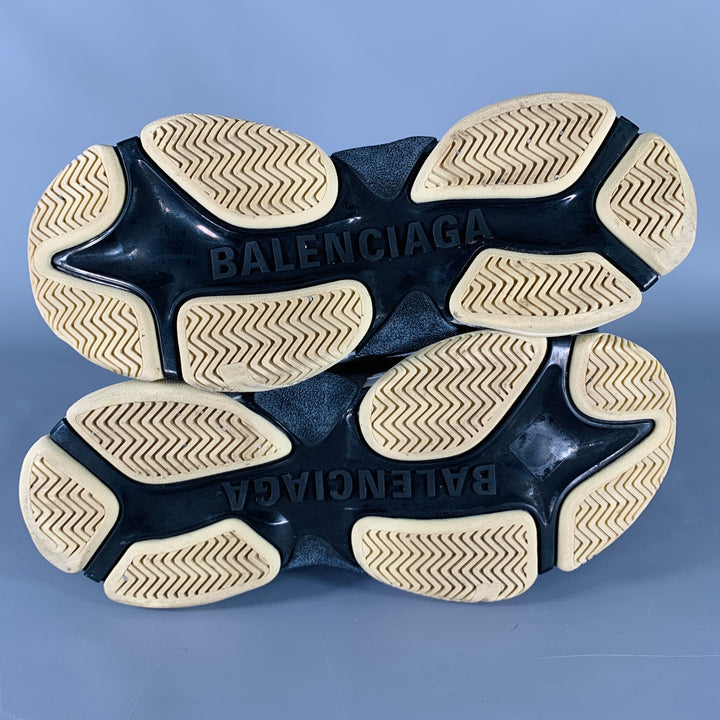 BALENCIAGA Size 8 Black Brown Mixed Fabrics Nylon Rubber Sole Sneakers