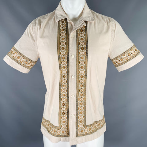 Chemise TODD SNYDER taille S, en coton à manches courtes, coloris crème brodé multicolore