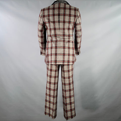 BRIONI Size 40 Grey Black Red Plaid Wool Notch Lapel Suit