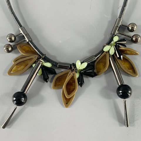 MAX MARA Black Multi Color Acetate Leather Necklace