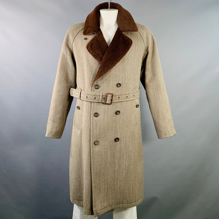 CHRYSALIS Size 42 Brown Beige Wool Double Breasted Coat