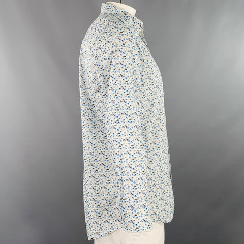 HAUPT Size L Grey Blue Floral Long Sleeve Shirt