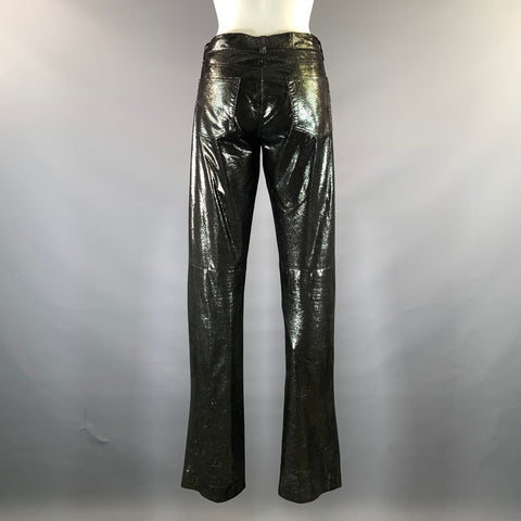 RALPH LAUREN Size 8 Silver Black Leather Metallic Suede Low Rise Casual Pants