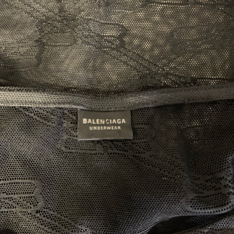BALENCIAGA SS2022 Size M Black Monogram Poliammide blend Sheer Short Sleeve Shirt