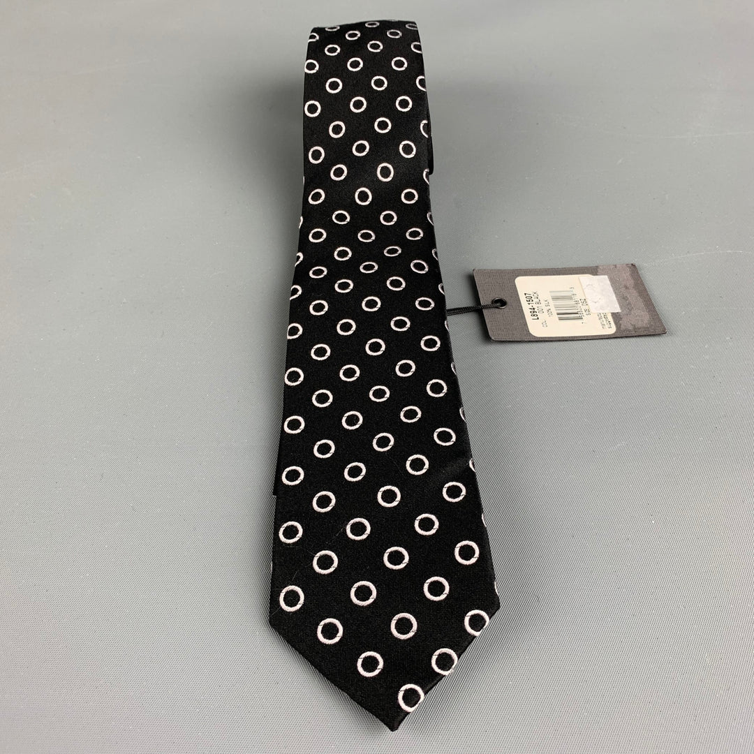 JOHN VARVATOS Cravate en soie à cercles blancs noirs