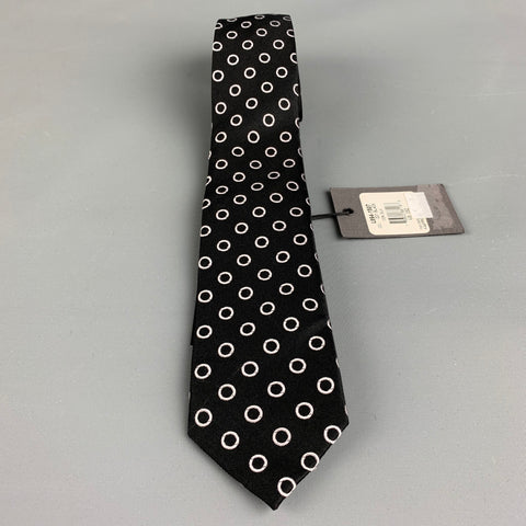 JOHN VARVATOS Black White Circles Silk Tie