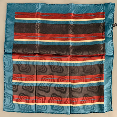 NO BRAND Blue Red Black Stripe Silk Pocket Square