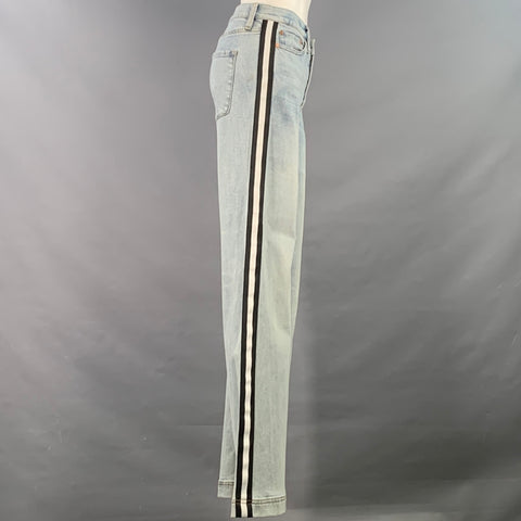 ALICE + OLIVIA Size 28 Blue Cotton Blend Denim Distressed Wide Leg Casual Pants