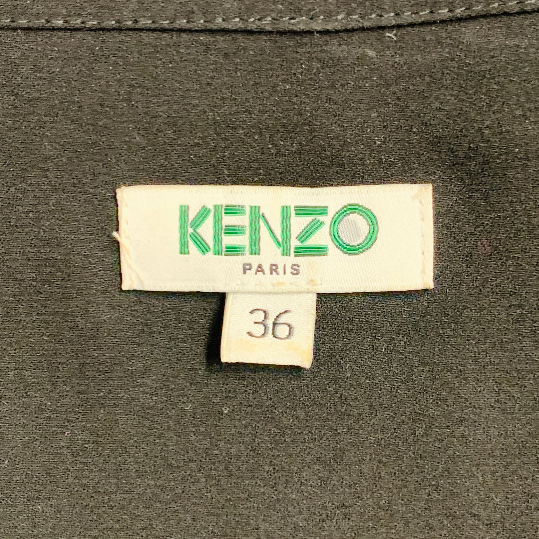 KENZO Size 4 Black Polyester Long Sleeve Knee Length V-Neck Shirt Dress