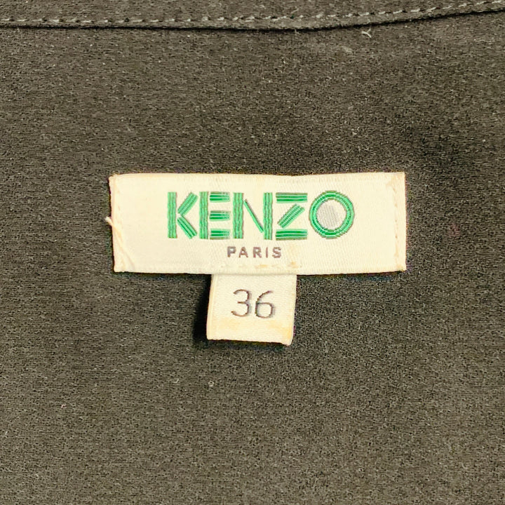 KENZO Size 4 Black Polyester Long Sleeve Knee Length V-Neck Shirt Dress