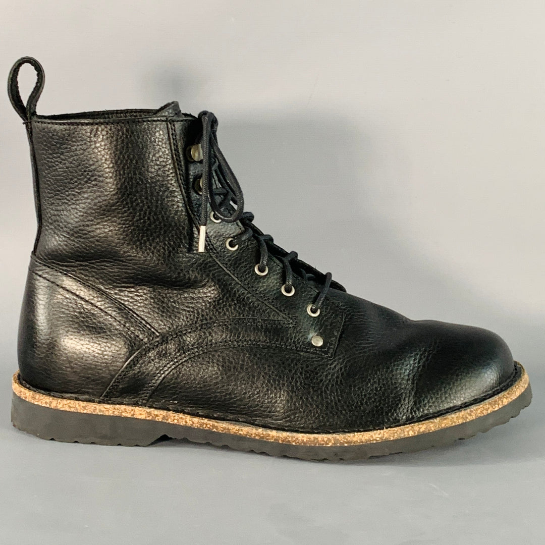 BIRKENSTOCK Size 12 Black Pebble Grain Leather Lace-Up Boots