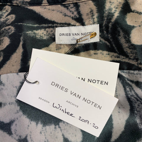 DRIES VAN NOTEN FW19 Archive Size 38 Black Beige Floral Viscose Long Sleeve Shirt