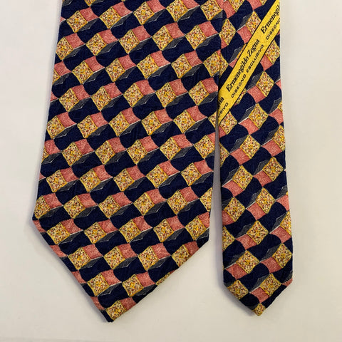 ERMENEGILDO ZEGNA Size One Size Peach Navy Abstract Silk Tie