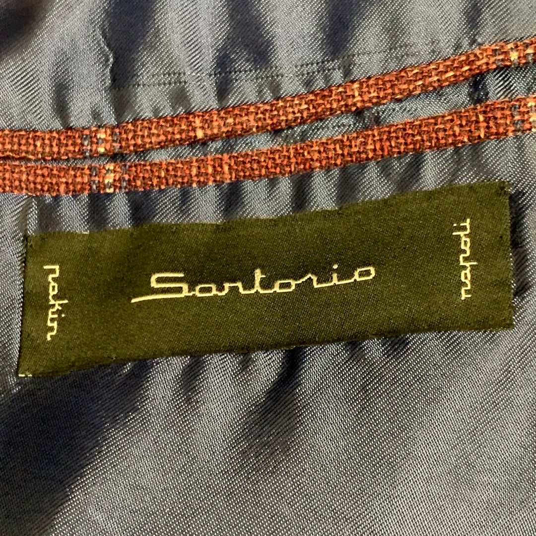 SARTORIO Size 44 Regular Burgundy Windowpane Wool Linen Silk Sport Coat