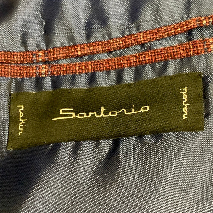 SARTORIO Size 44 Regular Burgundy Windowpane Wool Linen Silk Sport Coat