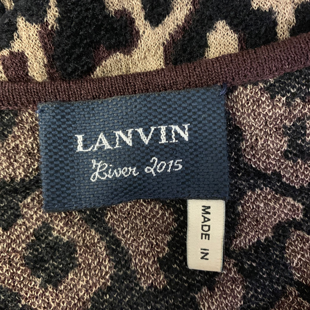 LANVIN Size M Burgundy Tan Wool Blend Leopard Dress