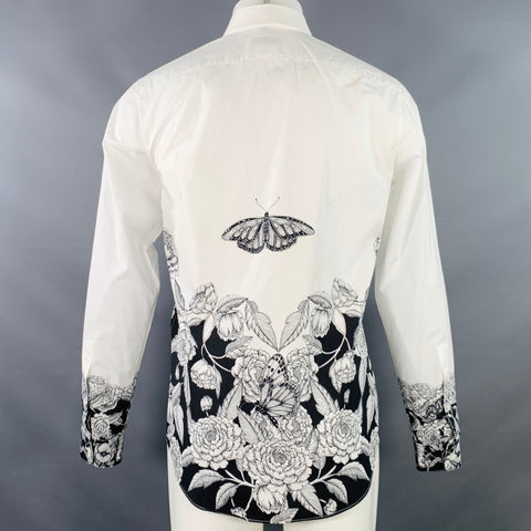 VALENTINO 2021 Size M White Black Floral Cotton Button Up Long Sleeve Shirt