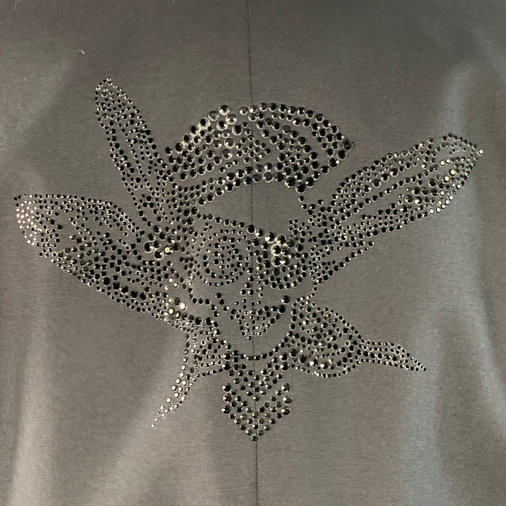 JOHN GALLIANO Size 40 Black Rhinestone Skull Virgin Wool Sport Coat