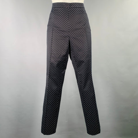 AKRIS Size 8 Black White Cotton Blend Dots Side Zipper Casual Pants