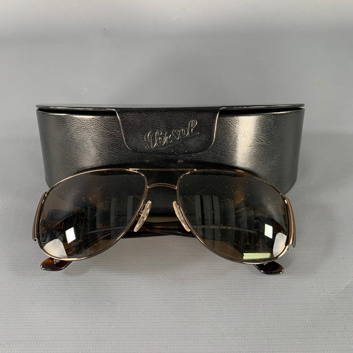 PERSOL Brown Tortoiseshell Acetate Metal Polarized Aviator Sunglasses