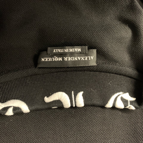 ALEXANDER MCQUEEN Size L Black White Embroidered Collar Polo