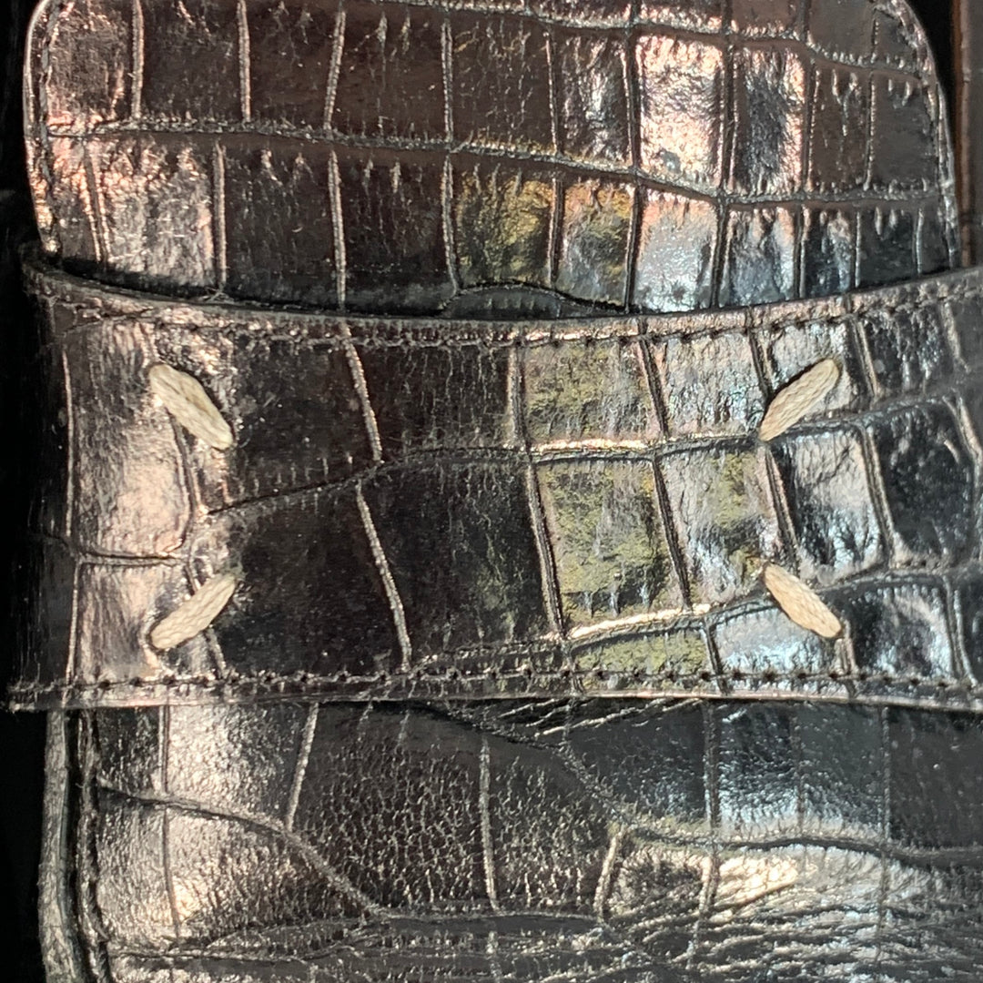 MAISON MARGIELA Size 10 Black Croc Embossed Leather Loafer Flats