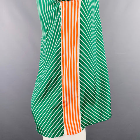 PRADA Size M Green White Stripe Silk One Pocket Long Sleeve Shirt