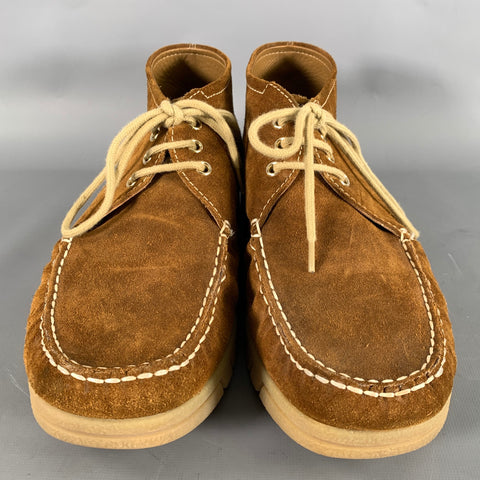 TOM FORD Size 11 Camel Khaki Contrast Stitch Suede Chukka Boots